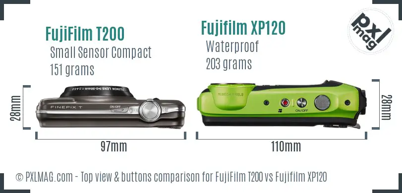 FujiFilm T200 vs Fujifilm XP120 top view buttons comparison
