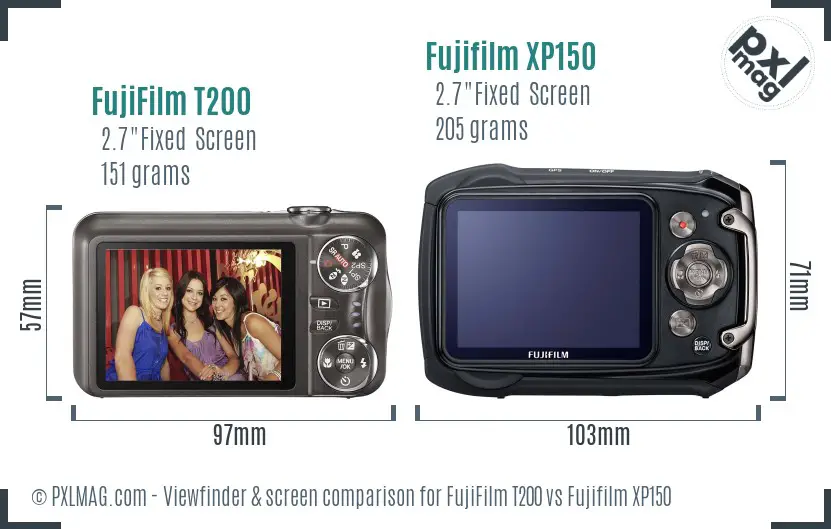 FujiFilm T200 vs Fujifilm XP150 Screen and Viewfinder comparison