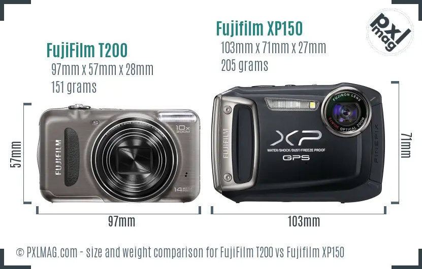 FujiFilm T200 vs Fujifilm XP150 size comparison