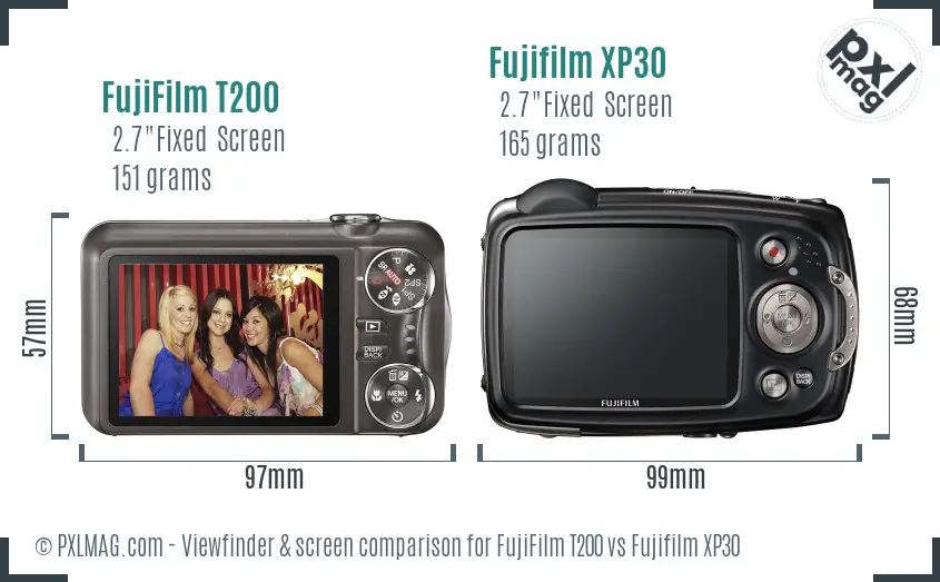 FujiFilm T200 vs Fujifilm XP30 Screen and Viewfinder comparison