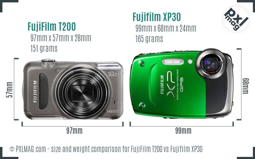 FujiFilm T200 vs Fujifilm XP30 size comparison