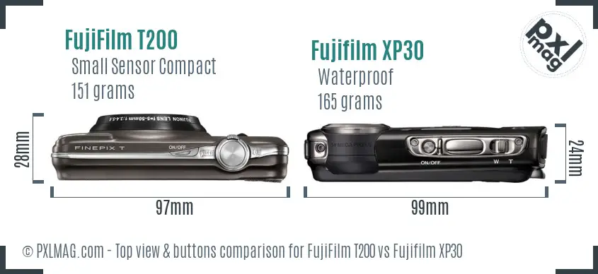 FujiFilm T200 vs Fujifilm XP30 top view buttons comparison