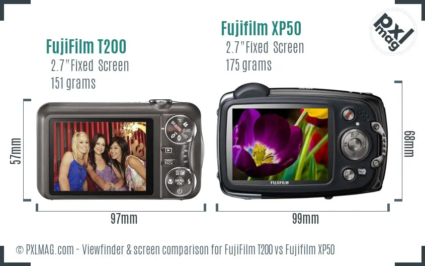 FujiFilm T200 vs Fujifilm XP50 Screen and Viewfinder comparison