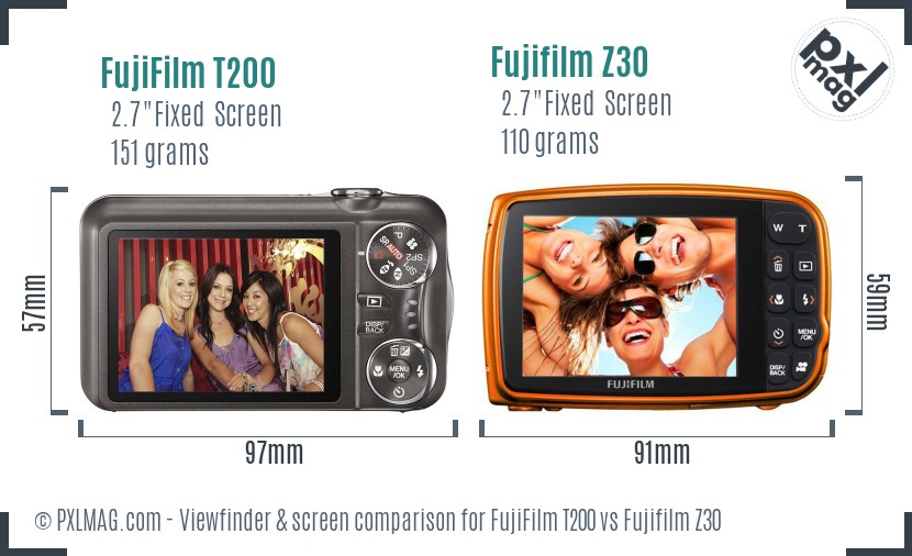 FujiFilm T200 vs Fujifilm Z30 Screen and Viewfinder comparison