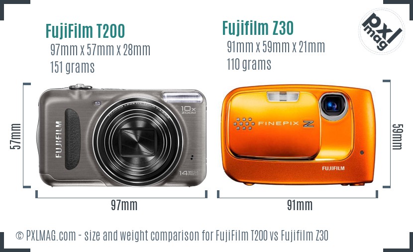 FujiFilm T200 vs Fujifilm Z30 size comparison