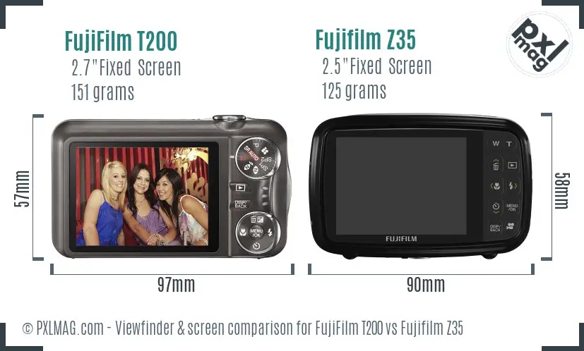 FujiFilm T200 vs Fujifilm Z35 Screen and Viewfinder comparison