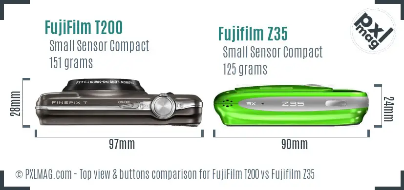 FujiFilm T200 vs Fujifilm Z35 top view buttons comparison