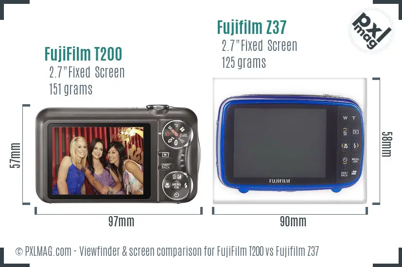 FujiFilm T200 vs Fujifilm Z37 Screen and Viewfinder comparison