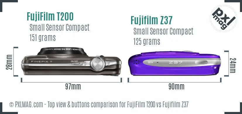FujiFilm T200 vs Fujifilm Z37 top view buttons comparison
