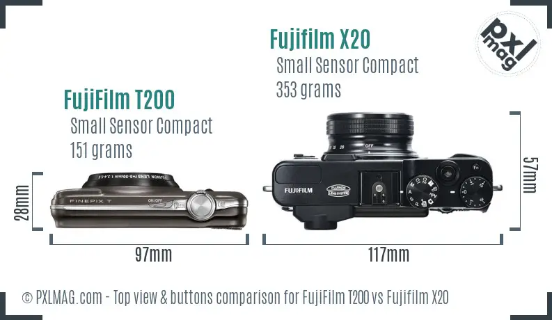 FujiFilm T200 vs Fujifilm X20 top view buttons comparison