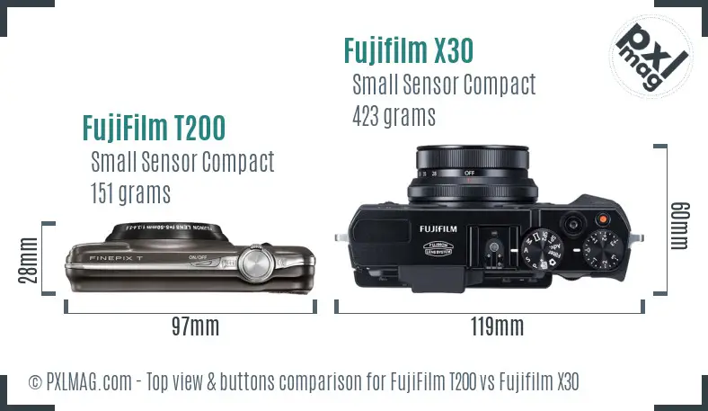 FujiFilm T200 vs Fujifilm X30 top view buttons comparison
