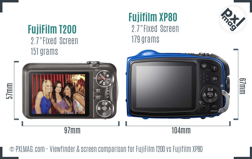 FujiFilm T200 vs Fujifilm XP80 Screen and Viewfinder comparison