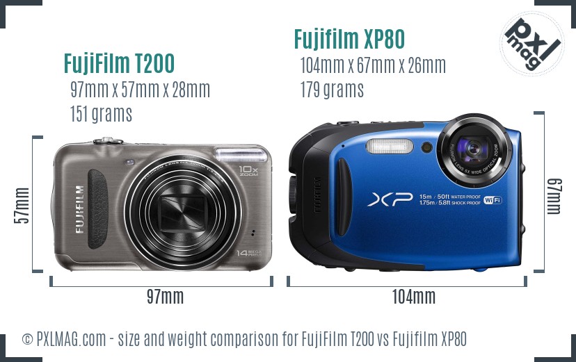 FujiFilm T200 vs Fujifilm XP80 size comparison