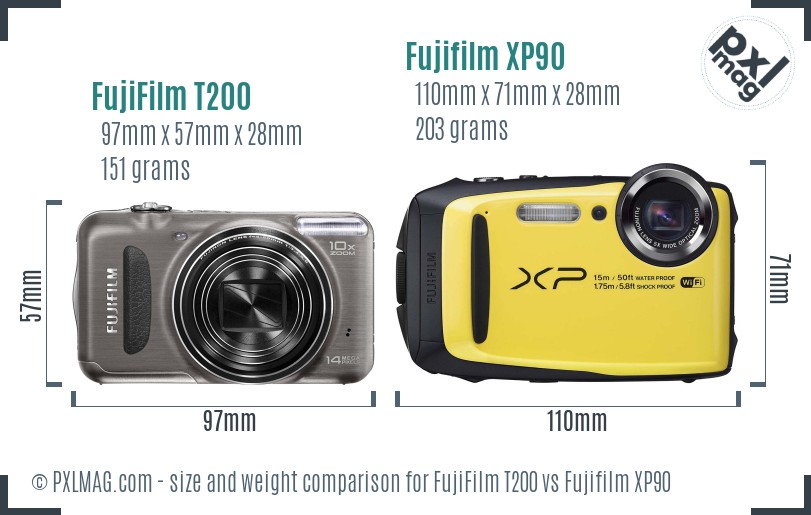 FujiFilm T200 vs Fujifilm XP90 size comparison