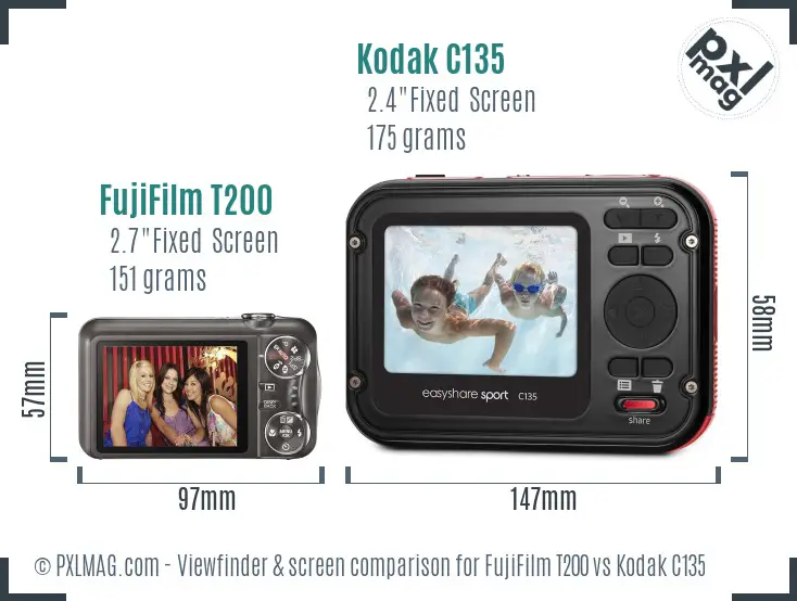 FujiFilm T200 vs Kodak C135 Screen and Viewfinder comparison
