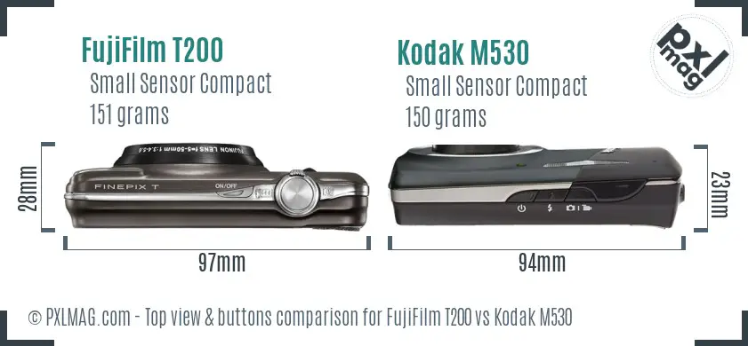 FujiFilm T200 vs Kodak M530 top view buttons comparison