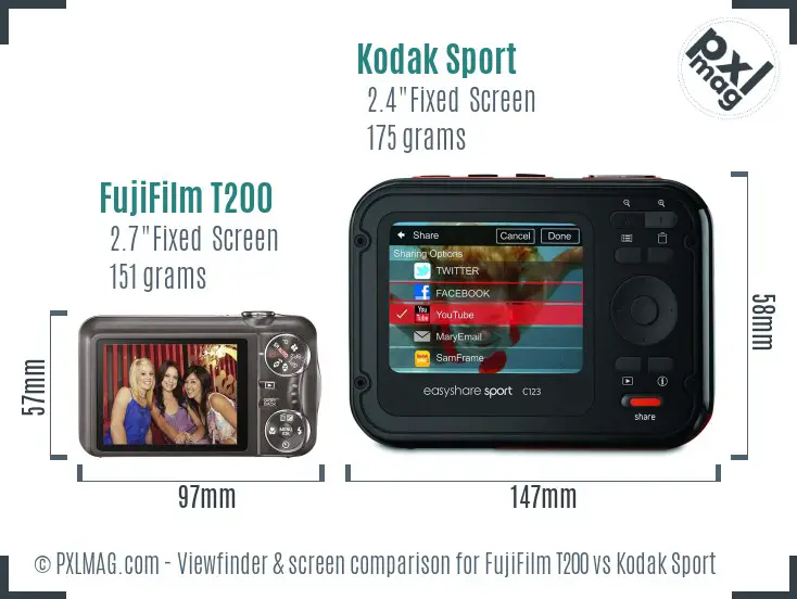 FujiFilm T200 vs Kodak Sport Screen and Viewfinder comparison