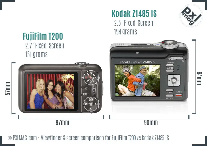 FujiFilm T200 vs Kodak Z1485 IS Screen and Viewfinder comparison