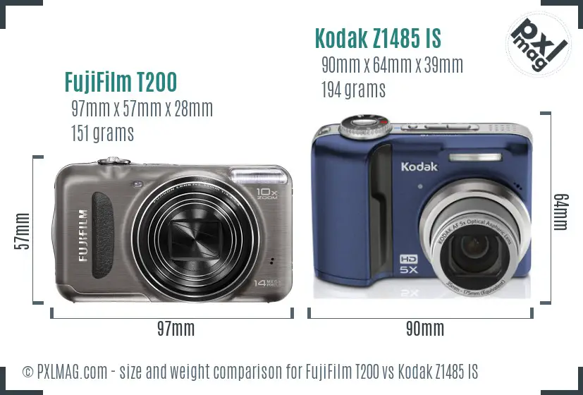 FujiFilm T200 vs Kodak Z1485 IS size comparison