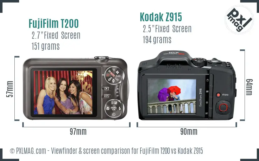 FujiFilm T200 vs Kodak Z915 Screen and Viewfinder comparison FujiFilm T200 vs Kodak Z915 Screen and Viewfinder comparison