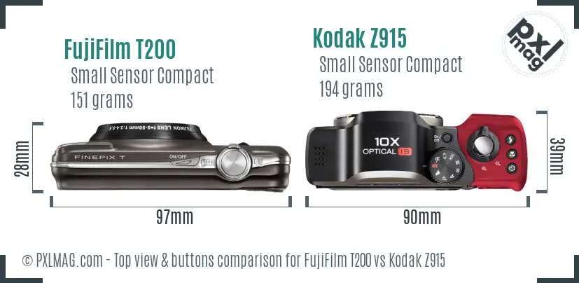 FujiFilm T200 vs Kodak Z915 top view buttons comparison FujiFilm T200 vs Kodak Z915 top view buttons comparison