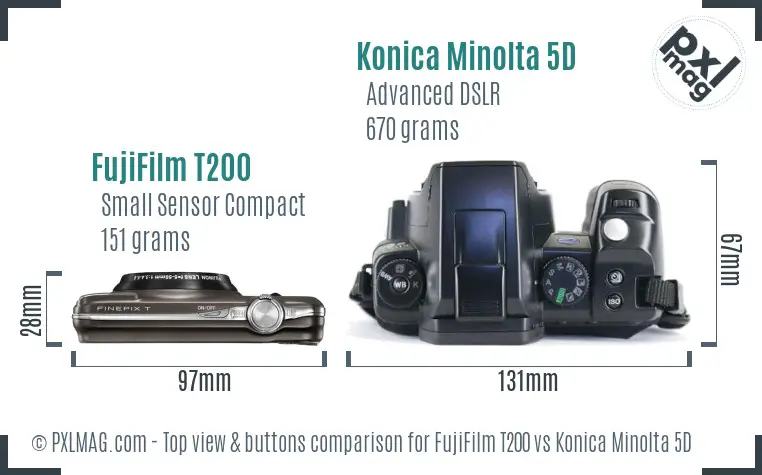 FujiFilm T200 vs Konica Minolta 5D top view buttons comparison
