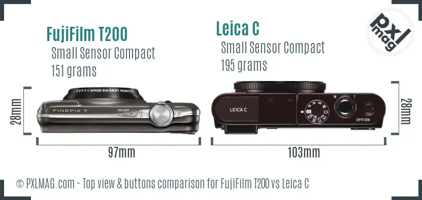 FujiFilm T200 vs Leica C top view buttons comparison