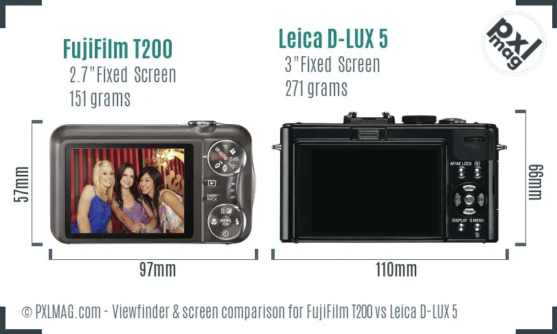 FujiFilm T200 vs Leica D-LUX 5 Screen and Viewfinder comparison FujiFilm T200 vs Leica D-LUX 5 Screen and Viewfinder comparison