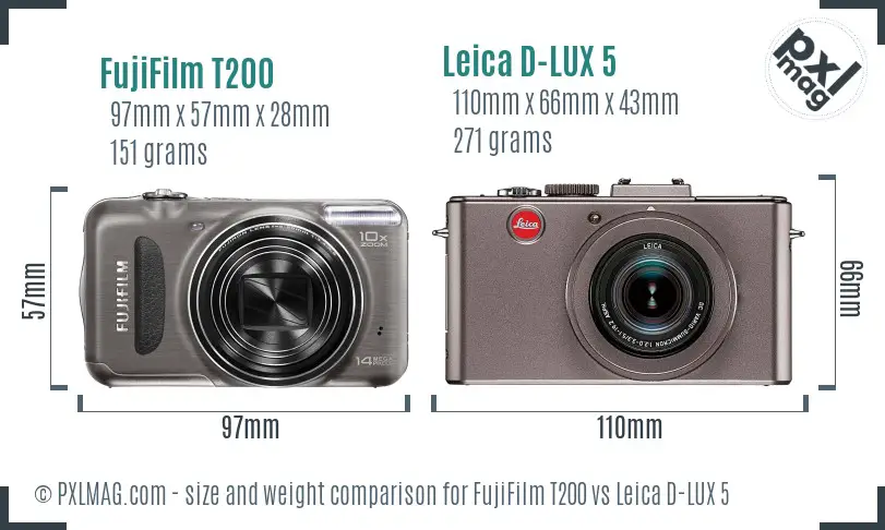 FujiFilm T200 vs Leica D-LUX 5 size comparison FujiFilm T200 vs Leica D-LUX 5 size comparison
