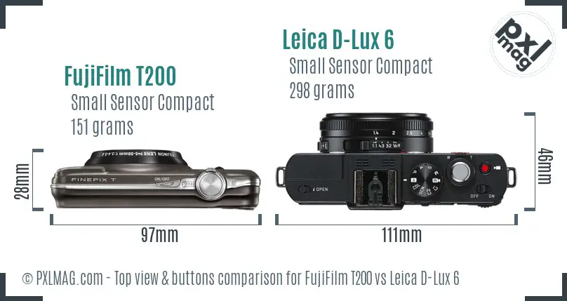 FujiFilm T200 vs Leica D-Lux 6 top view buttons comparison FujiFilm T200 vs Leica D-Lux 6 top view buttons comparison