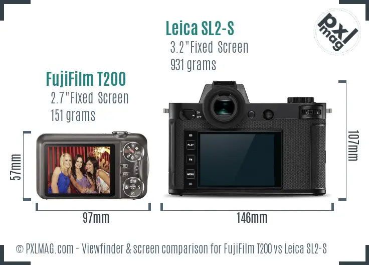 FujiFilm T200 vs Leica SL2-S Screen and Viewfinder comparison