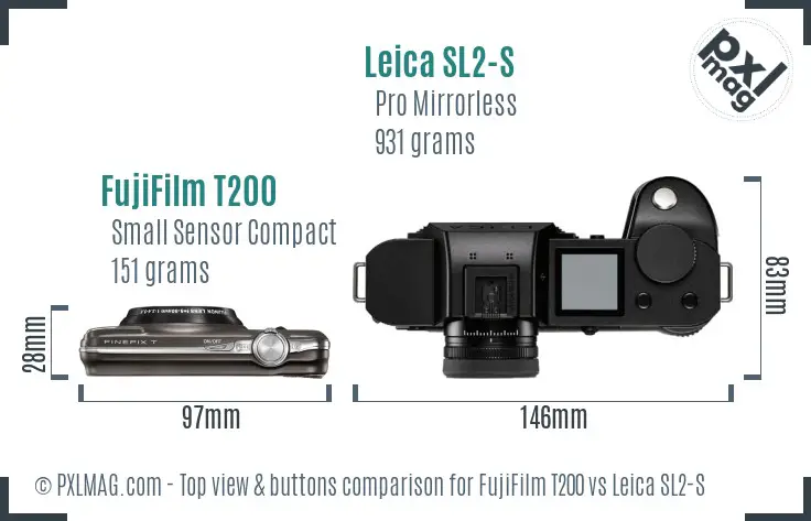 FujiFilm T200 vs Leica SL2-S top view buttons comparison