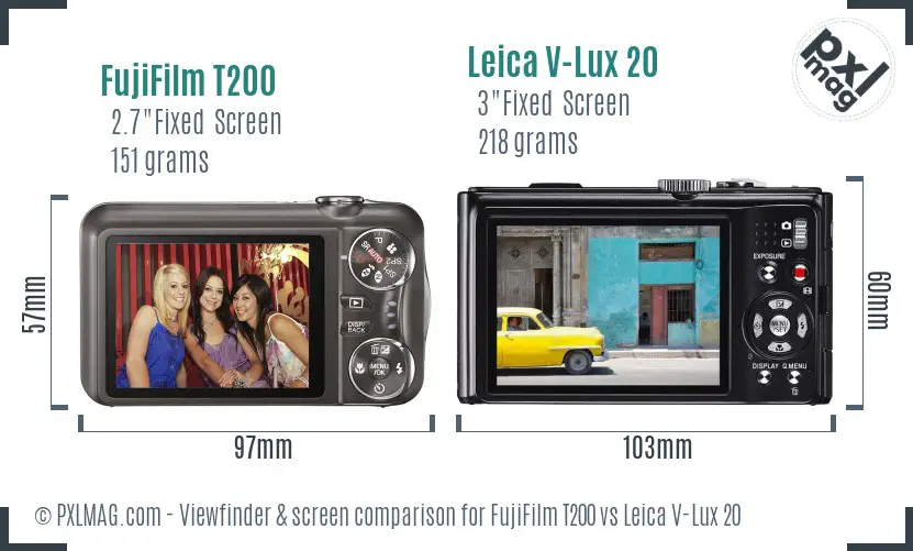 FujiFilm T200 vs Leica V-Lux 20 Screen and Viewfinder comparison
