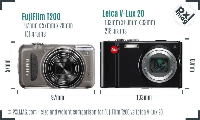 FujiFilm T200 vs Leica V-Lux 20 size comparison FujiFilm T200 vs Leica V-Lux 20 size comparison