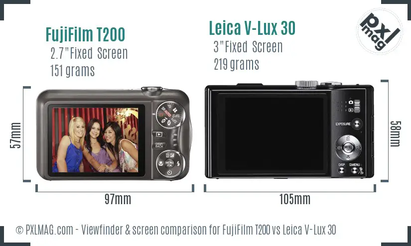 FujiFilm T200 vs Leica V-Lux 30 Screen and Viewfinder comparison FujiFilm T200 vs Leica V-Lux 30 Screen and Viewfinder comparison