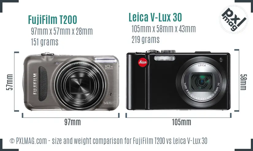FujiFilm T200 vs Leica V-Lux 30 size comparison FujiFilm T200 vs Leica V-Lux 30 size comparison