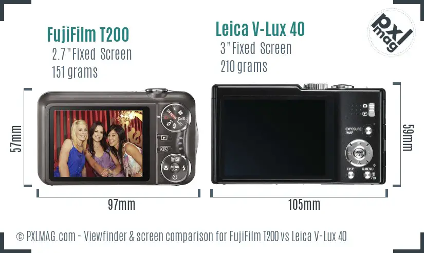 FujiFilm T200 vs Leica V-Lux 40 Screen and Viewfinder comparison FujiFilm T200 vs Leica V-Lux 40 Screen and Viewfinder comparison