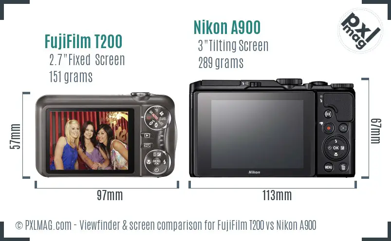 FujiFilm T200 vs Nikon A900 Screen and Viewfinder comparison