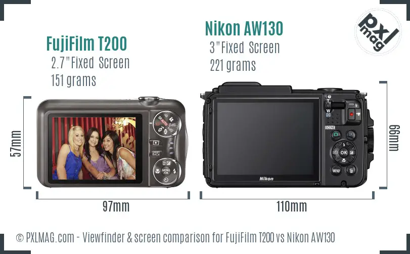 FujiFilm T200 vs Nikon AW130 Screen and Viewfinder comparison FujiFilm T200 vs Nikon AW130 Screen and Viewfinder comparison