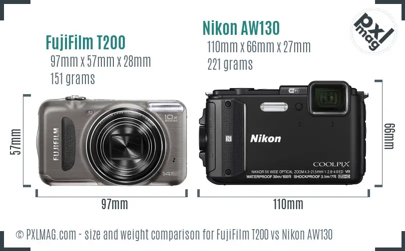 FujiFilm T200 vs Nikon AW130 size comparison FujiFilm T200 vs Nikon AW130 size comparison