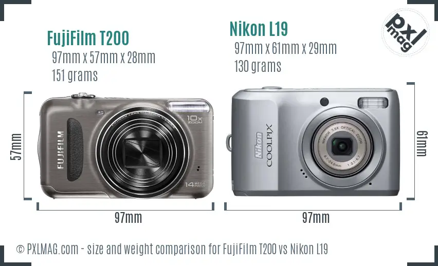 FujiFilm T200 vs Nikon L19 size comparison