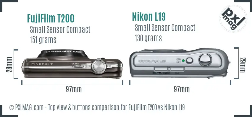 FujiFilm T200 vs Nikon L19 top view buttons comparison