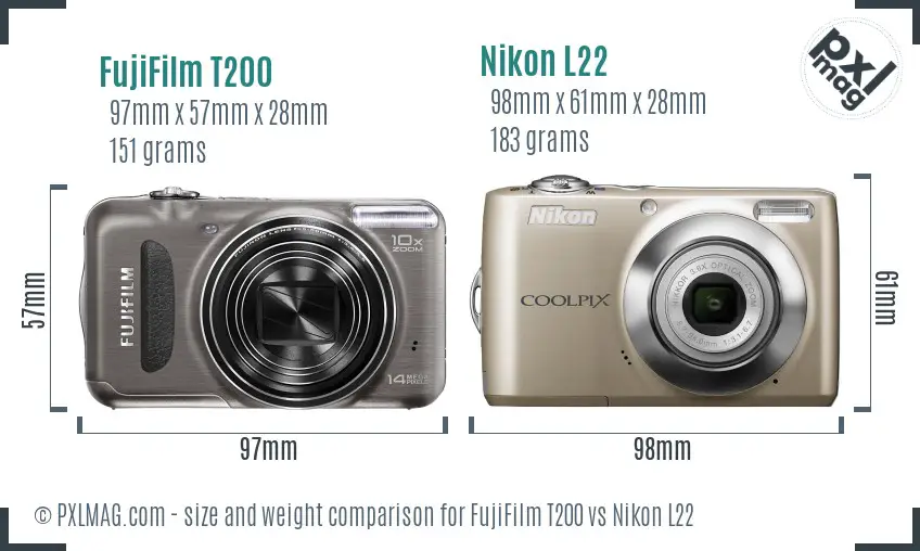 FujiFilm T200 vs Nikon L22 size comparison