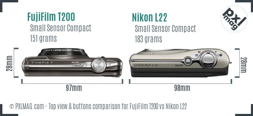 FujiFilm T200 vs Nikon L22 top view buttons comparison