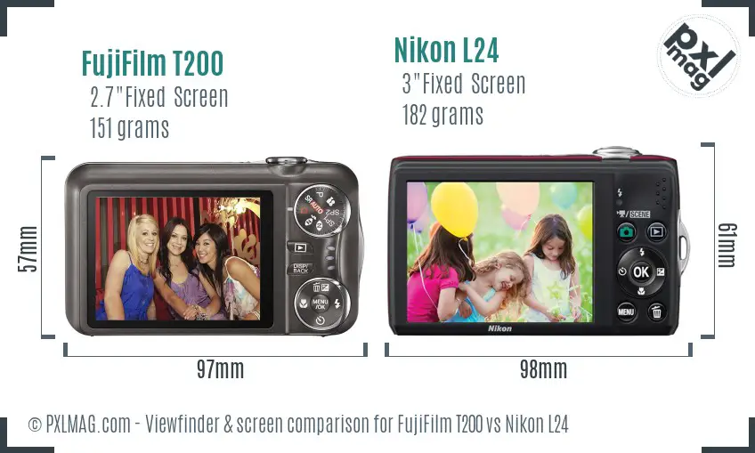 FujiFilm T200 vs Nikon L24 Screen and Viewfinder comparison FujiFilm T200 vs Nikon L24 Screen and Viewfinder comparison