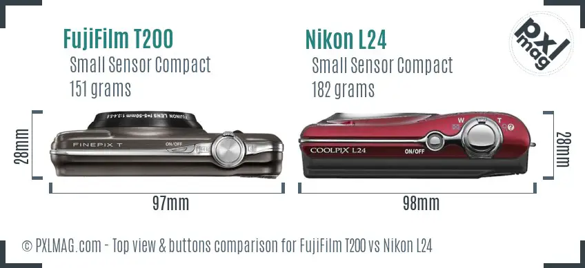 FujiFilm T200 vs Nikon L24 top view buttons comparison FujiFilm T200 vs Nikon L24 top view buttons comparison