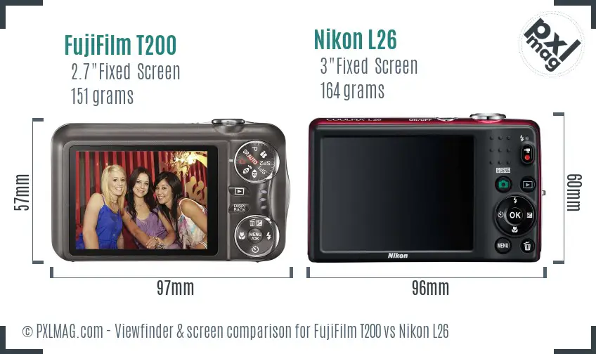 FujiFilm T200 vs Nikon L26 Screen and Viewfinder comparison