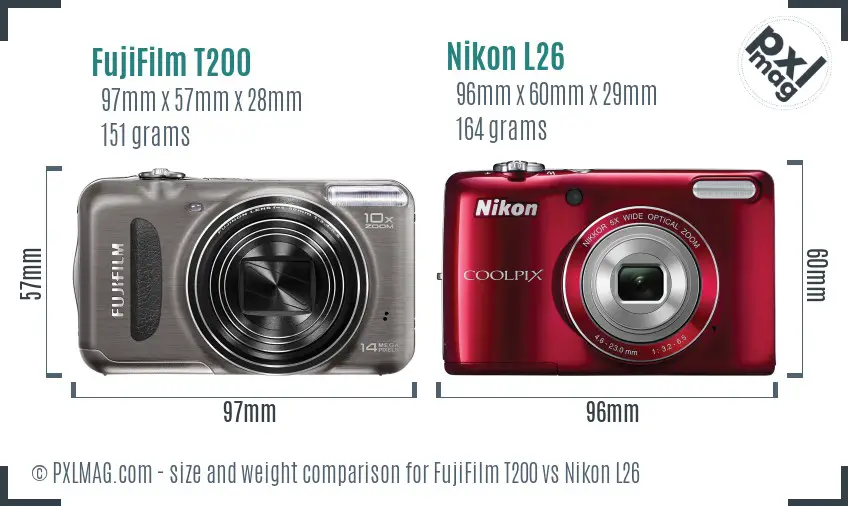 FujiFilm T200 vs Nikon L26 size comparison