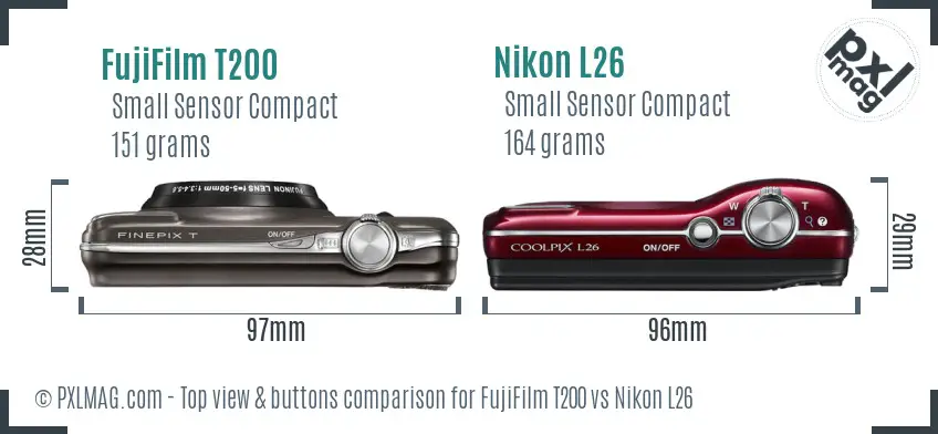 FujiFilm T200 vs Nikon L26 top view buttons comparison