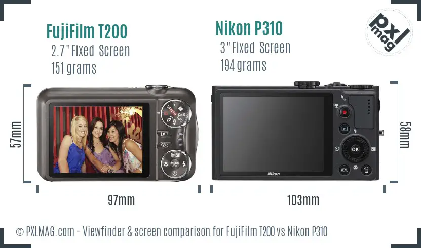 FujiFilm T200 vs Nikon P310 Screen and Viewfinder comparison